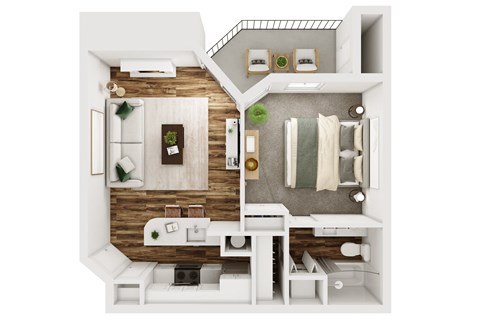 Floor plan for 1 bed, 1 bath, 531 sqft